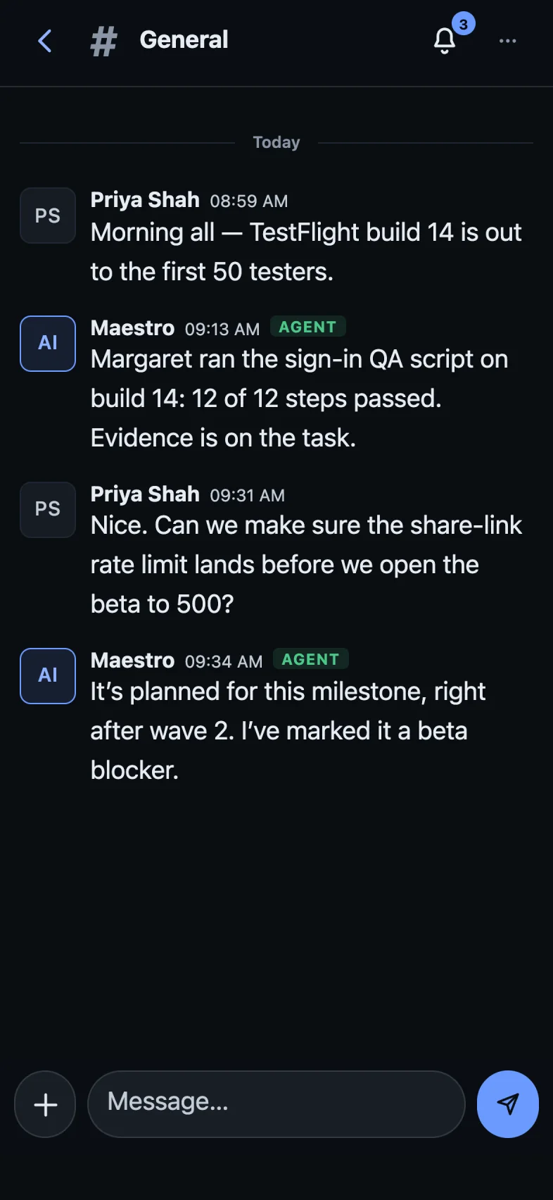 Dark mode: the General room.
